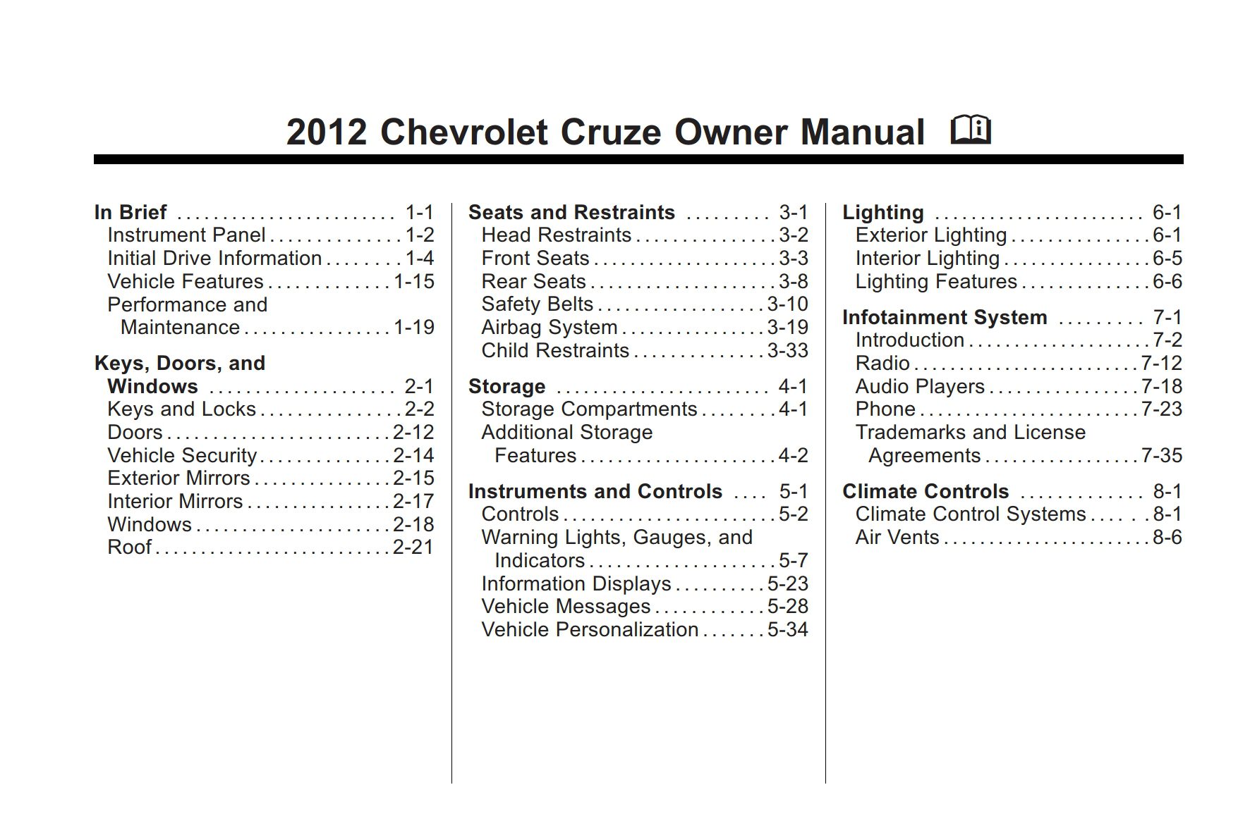 2012 chevrolet cruze owner's manual