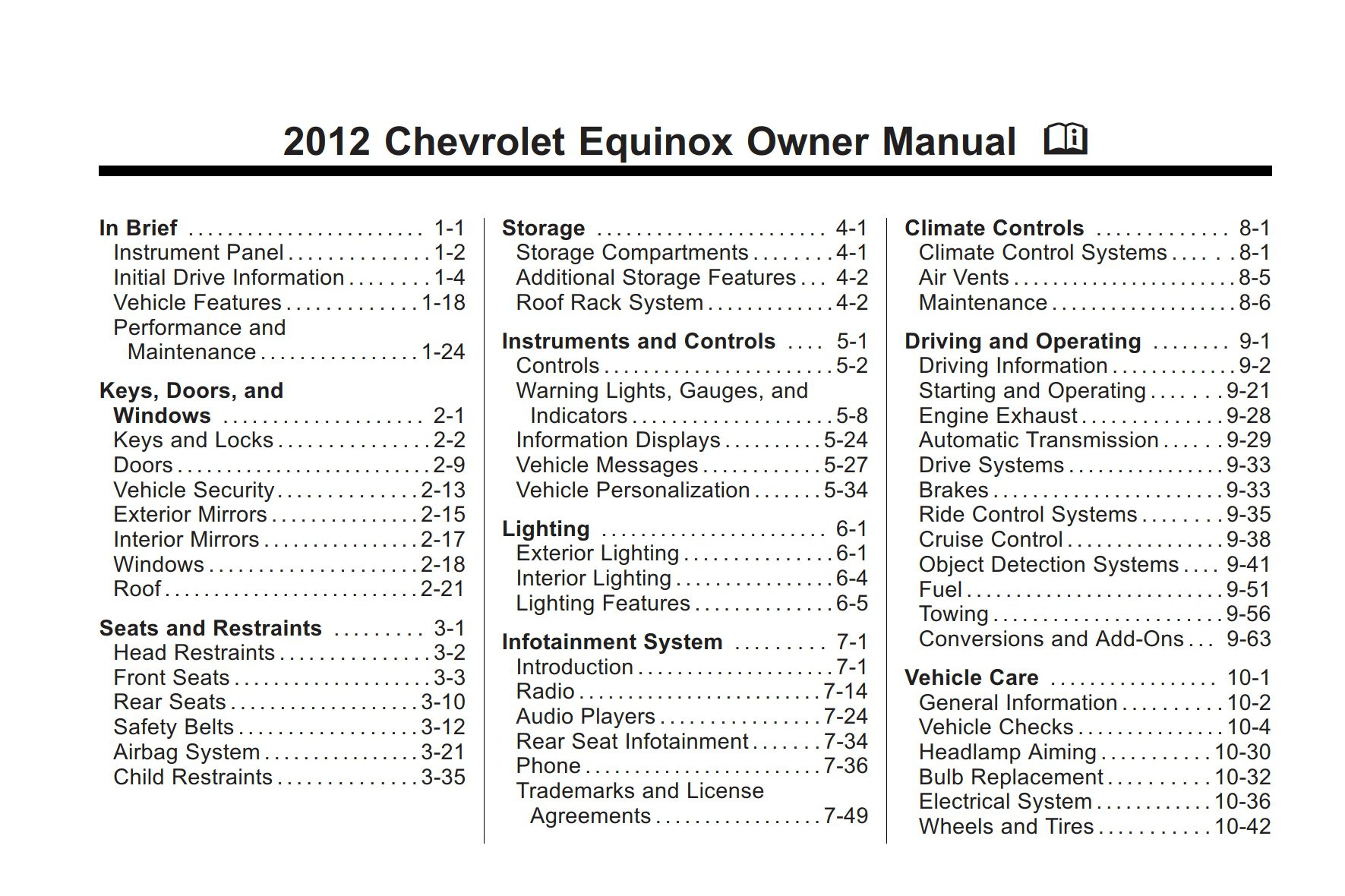 2012 chevrolet equinox owner's manual