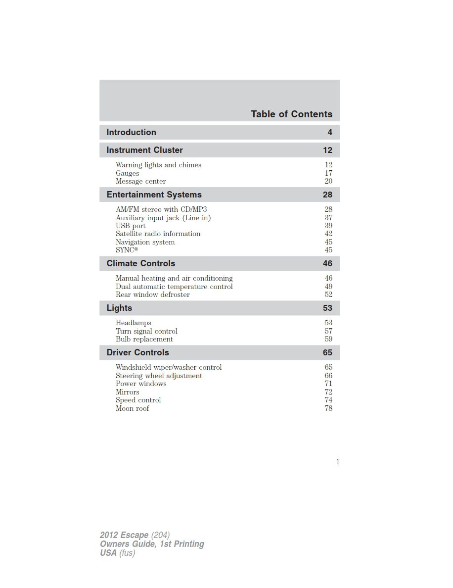 2012 ford escape owner's manual