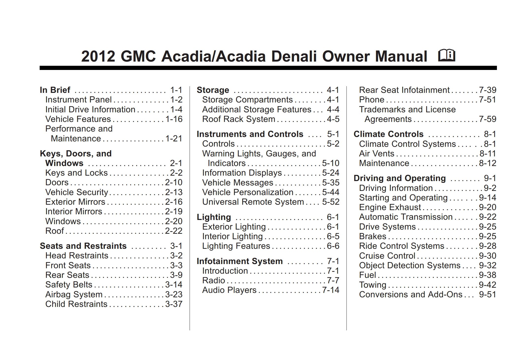 2012 gmc acadia owner's manual