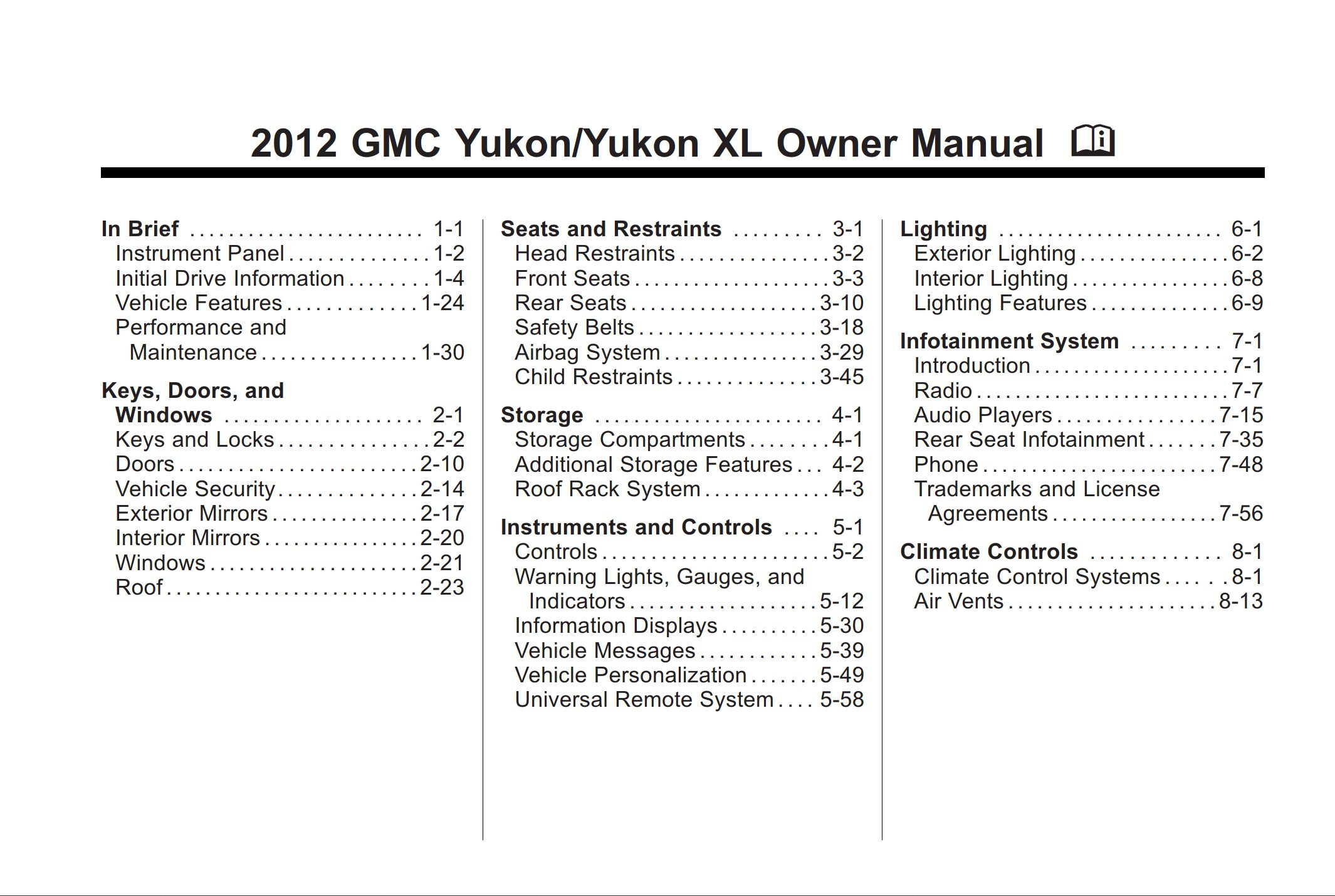 2012 gmc yukon owner's manual