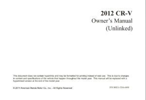 2012 honda cr v owner's manual