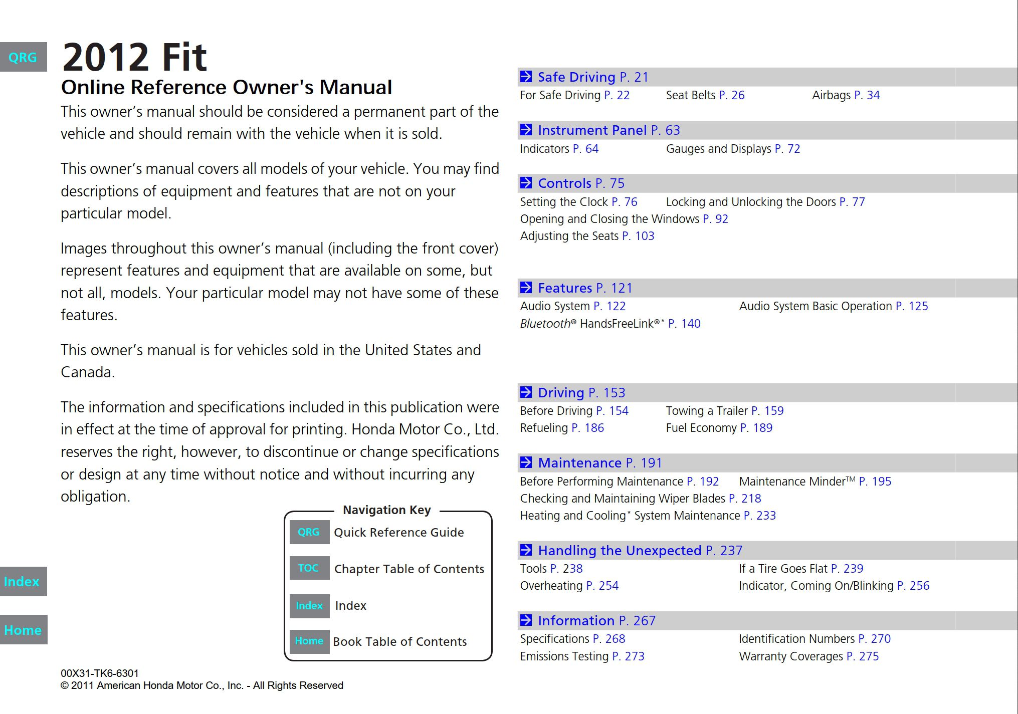 2012 honda fit owner's manual