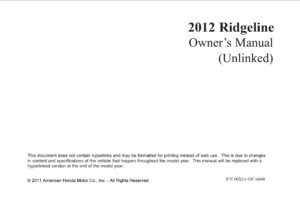 2012 honda ridgeline owner's manual