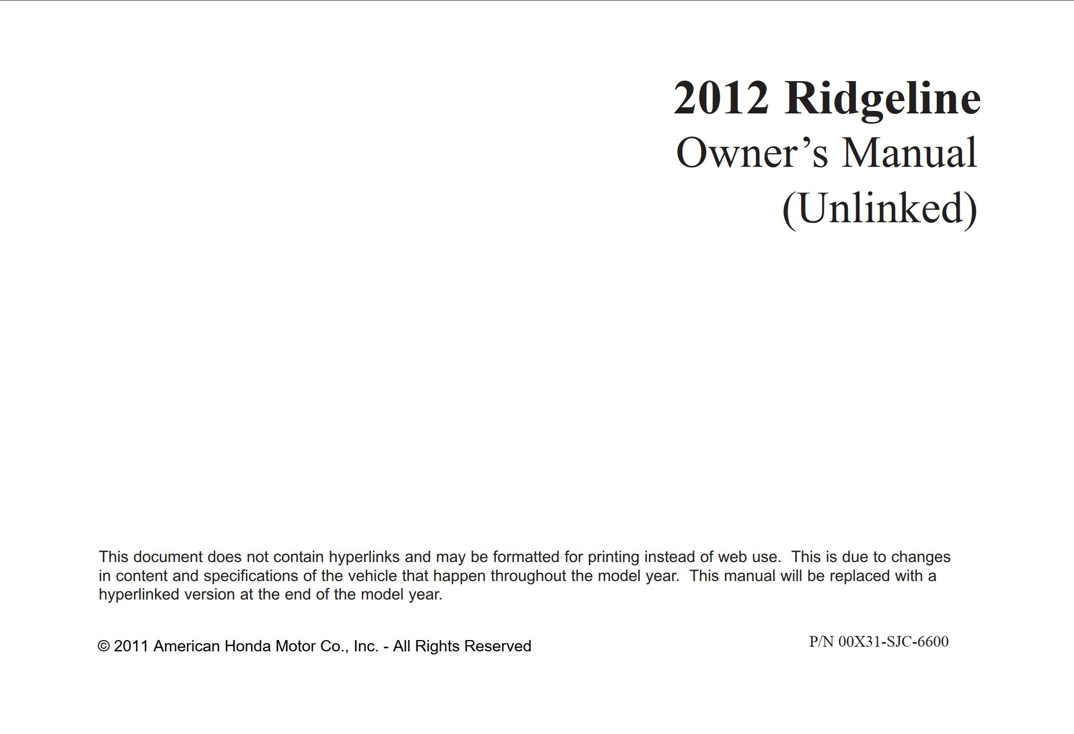 2012 honda ridgeline owner's manual