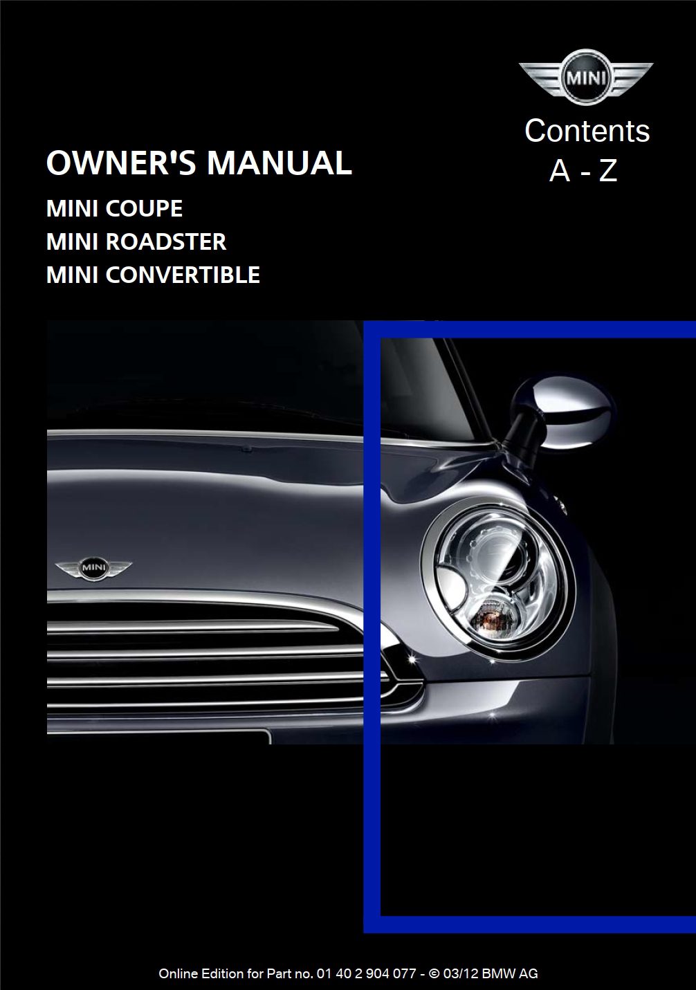 2012 mini coupe roadster convertible owner's manual