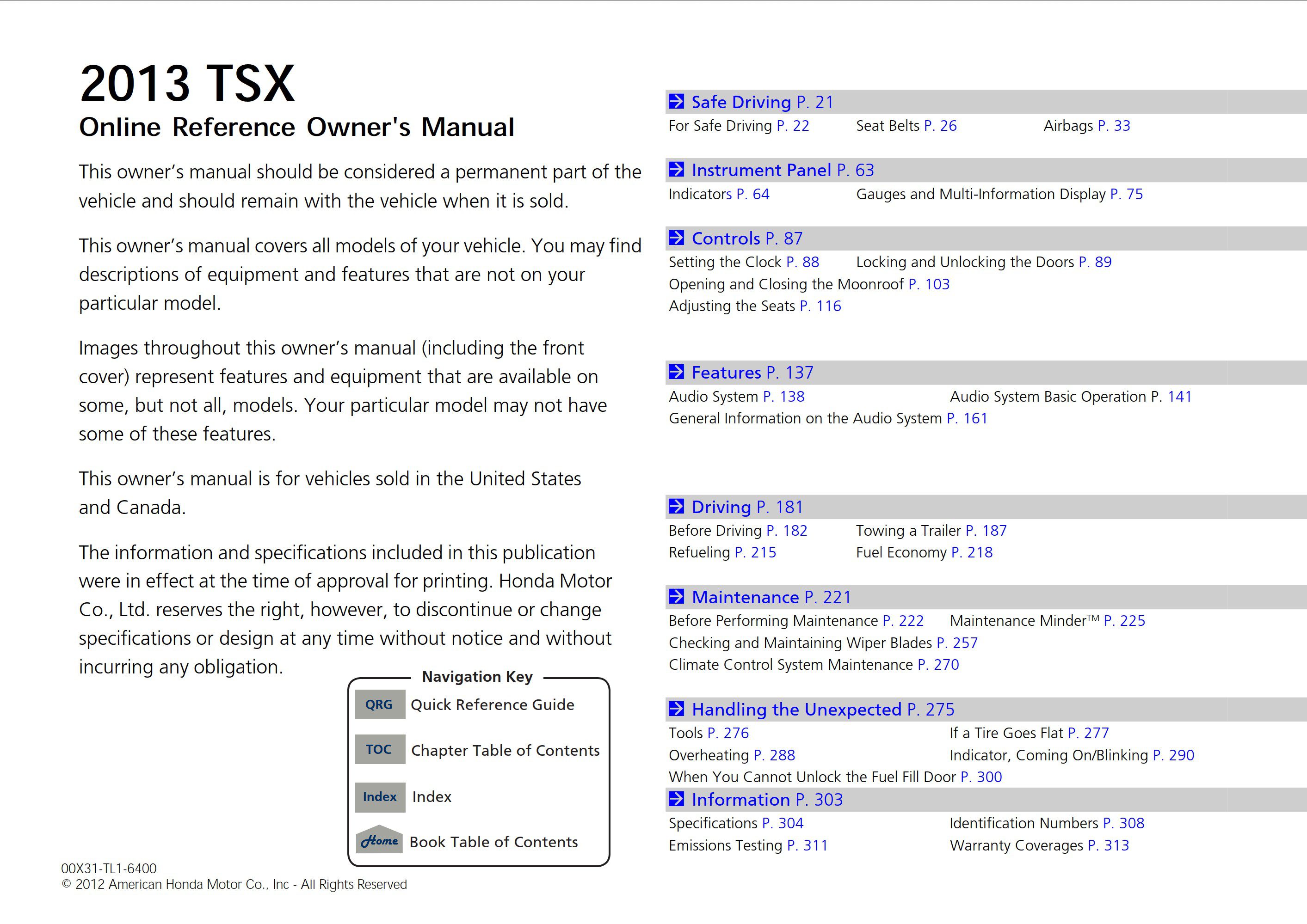 2013 acura tsx owner's manual