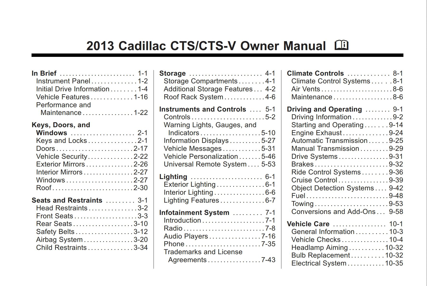 2013 cadillac cts owner's manual