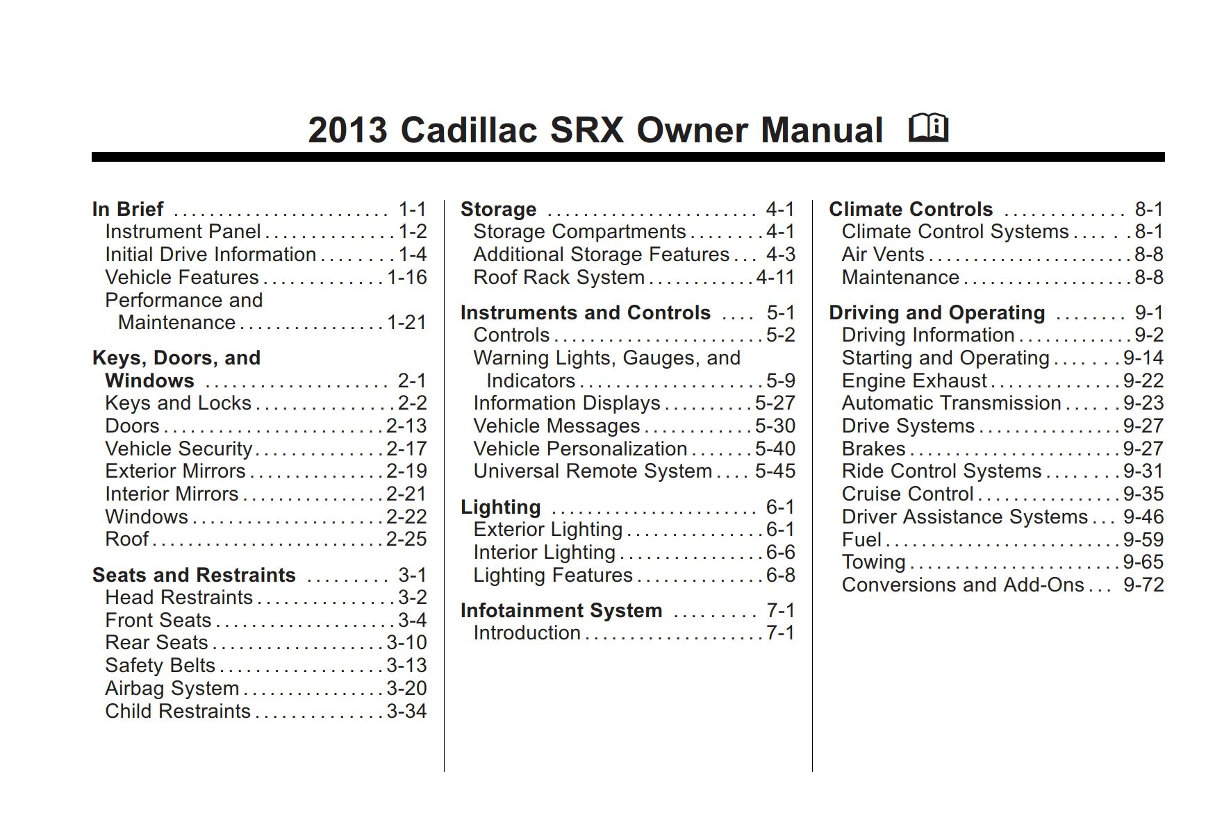 2013 cadillac srx owner's manual