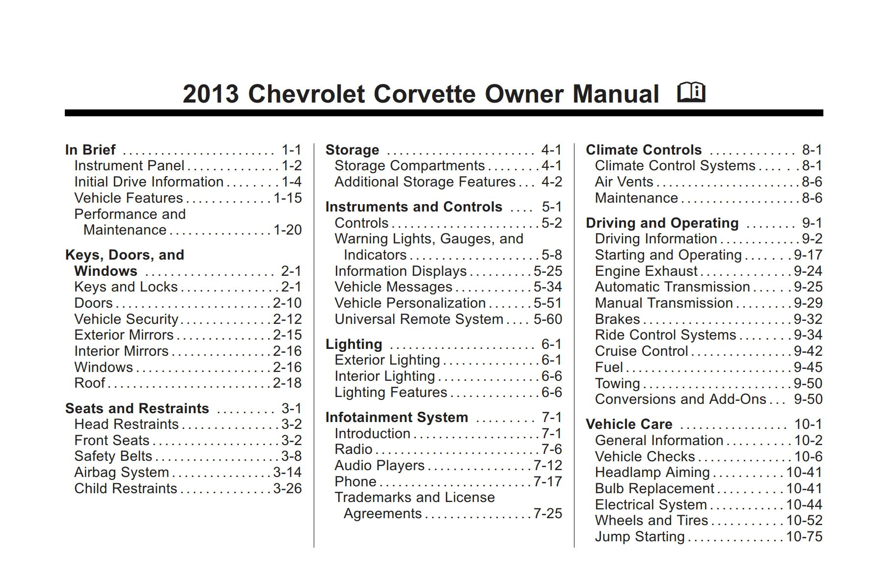 2013 chevrolet corvette owner's manual