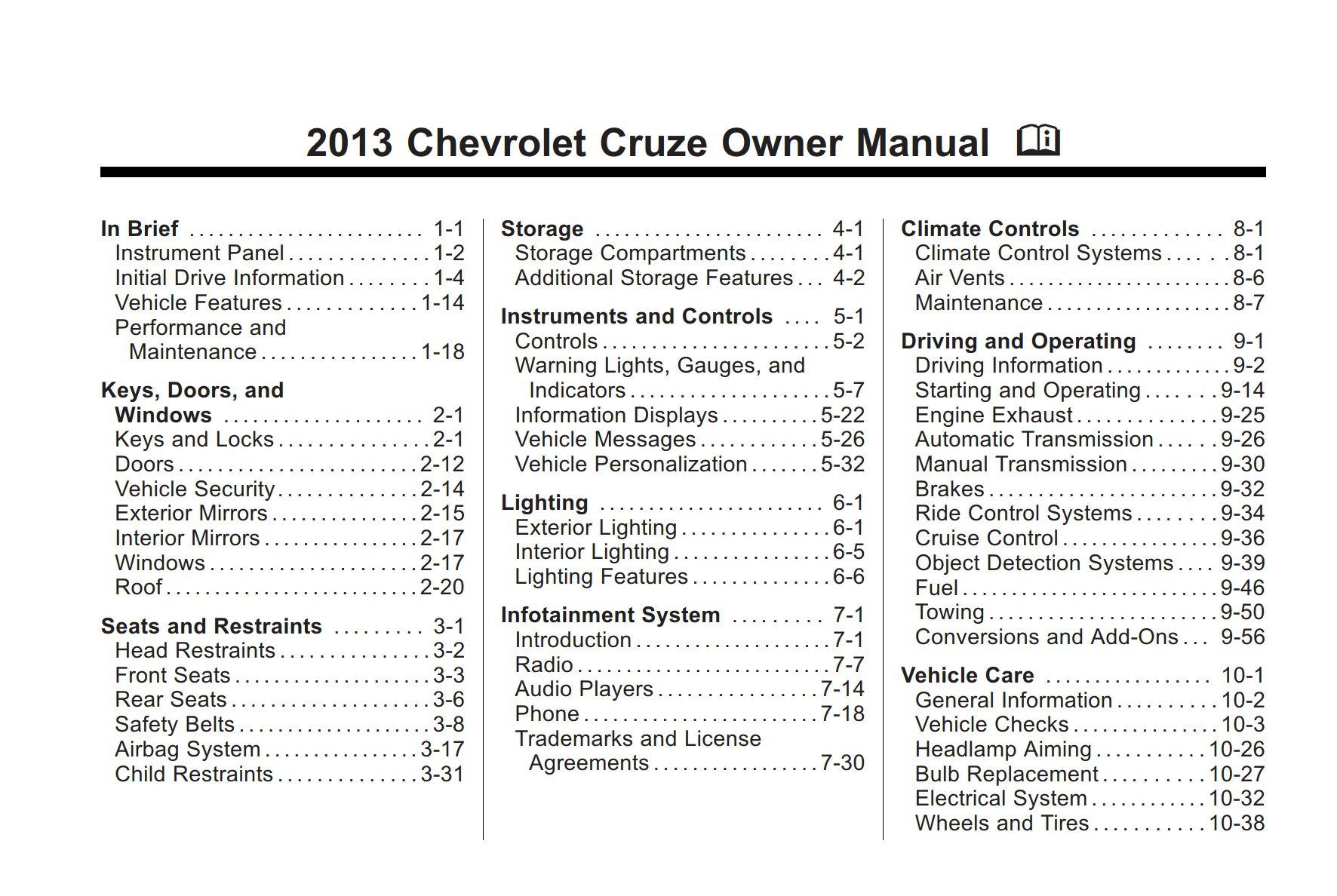 2013 chevrolet cruze owner's manual