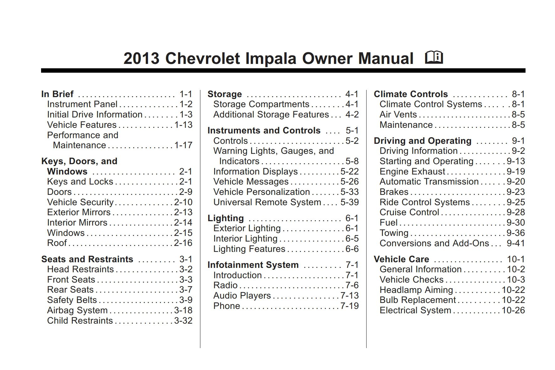 2013 chevrolet impala owner's manual