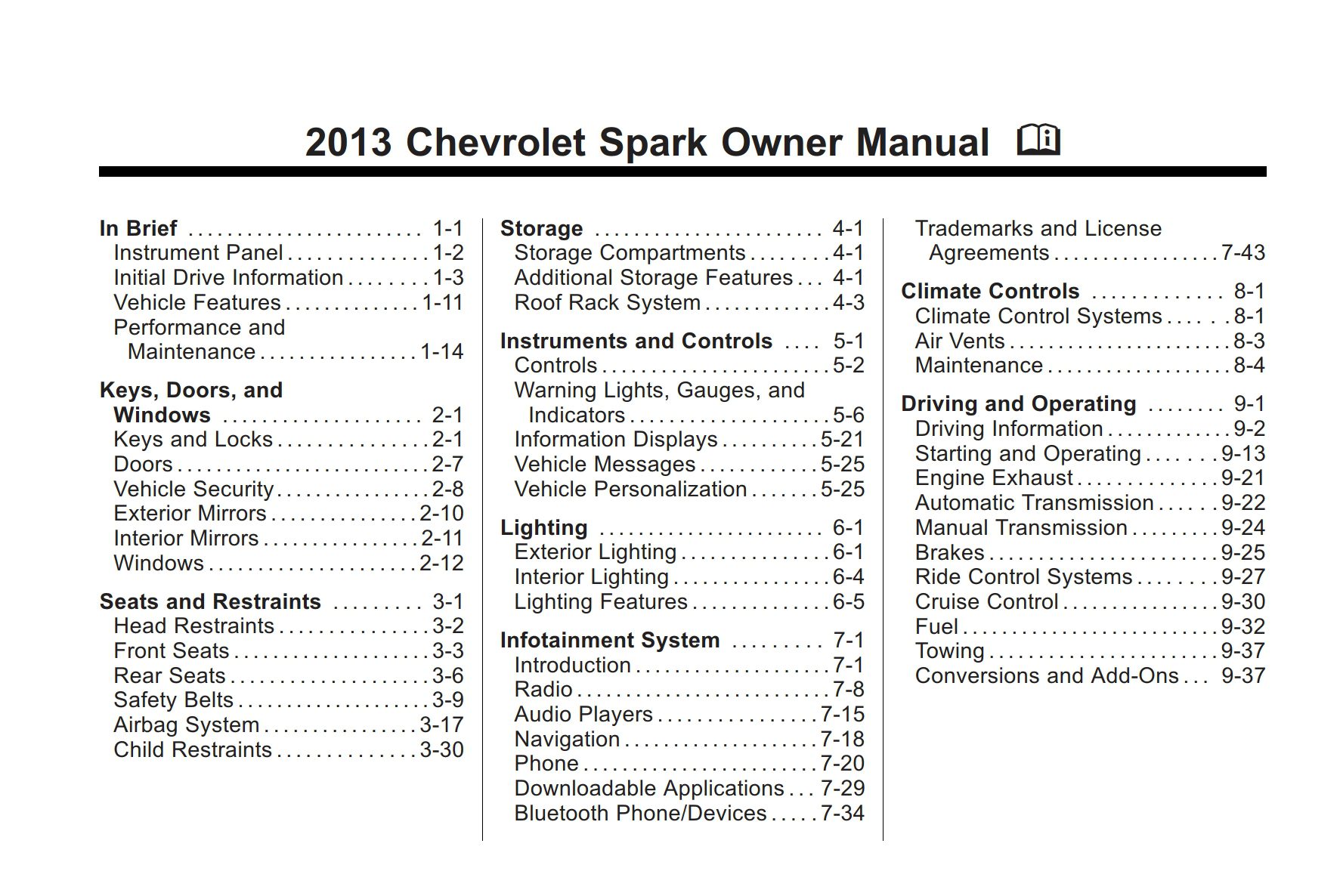 2013 chevrolet spark owner's manual