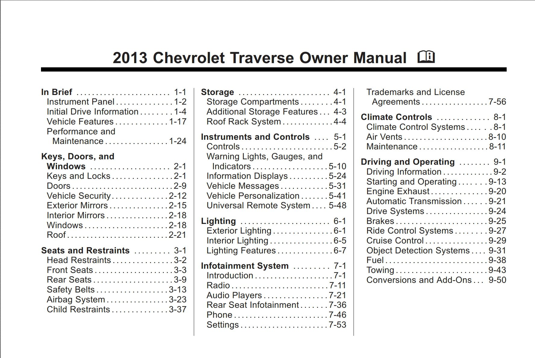 2013 chevrolet traverse owner's manual