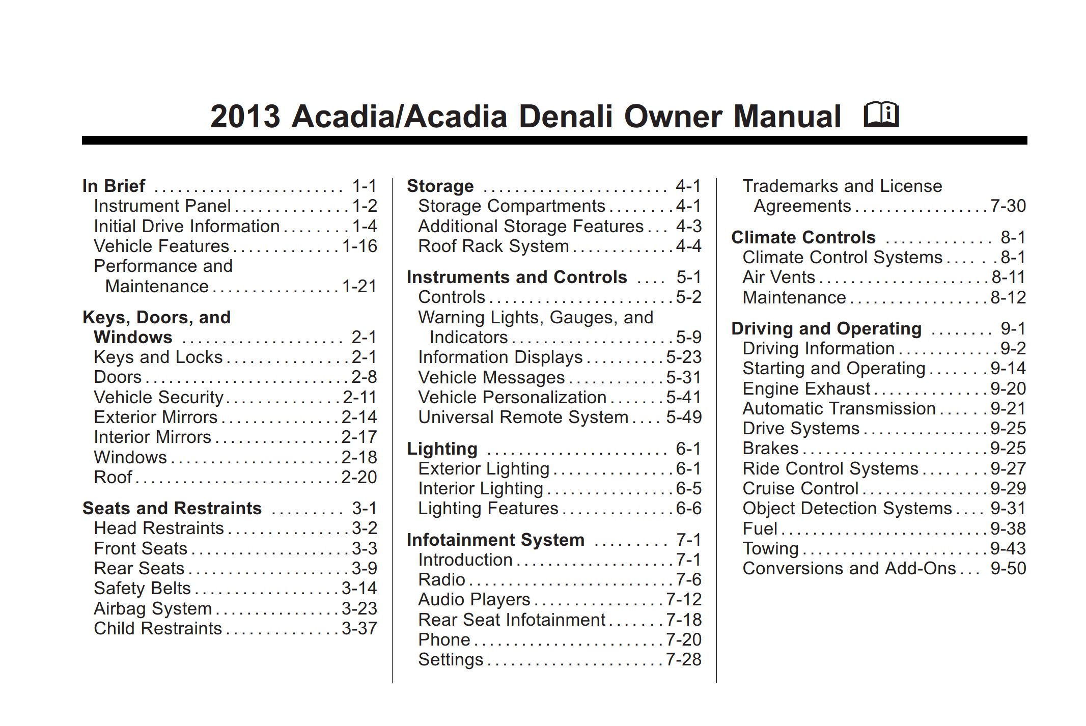 2013 gmc acadia owner's manual