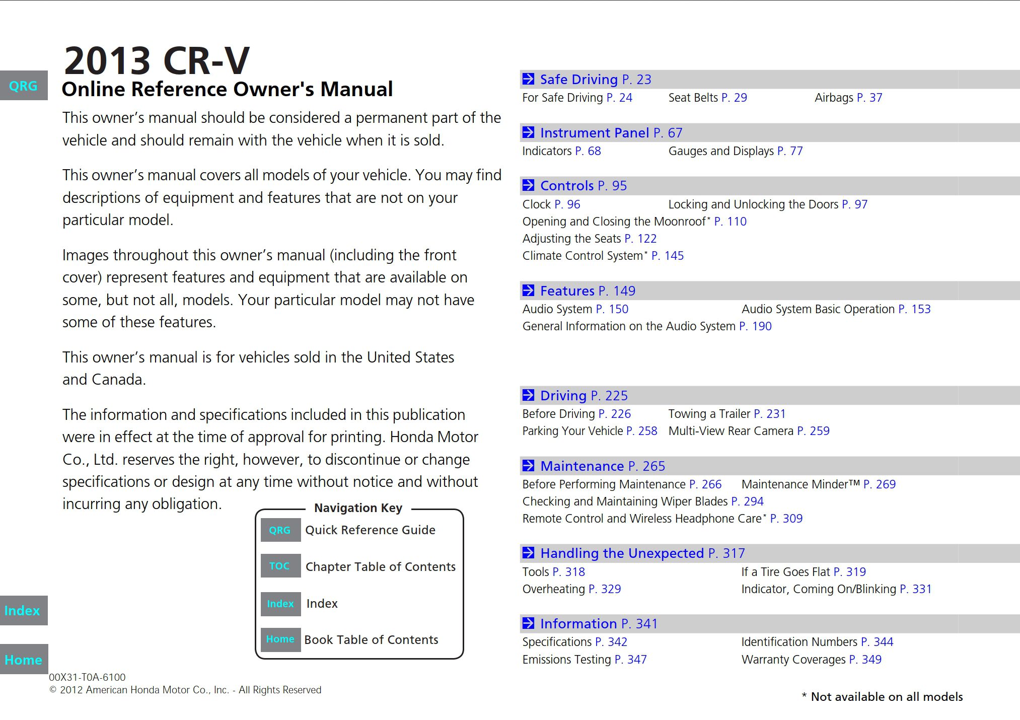 2013 honda cr v owner's manual