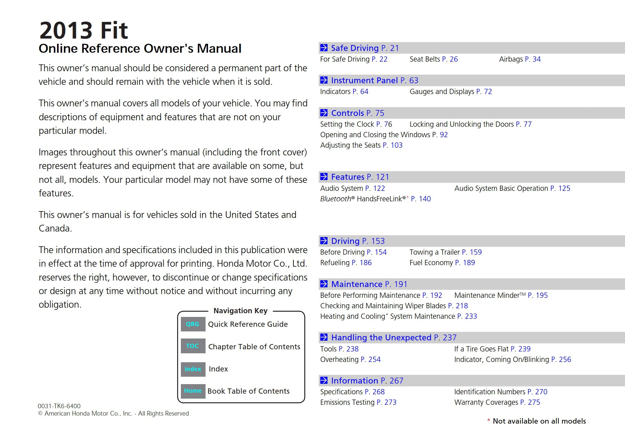 2013 honda fit owner's manual