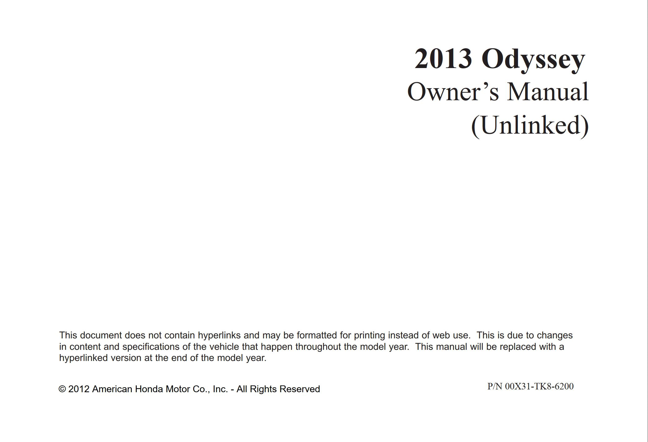 2013 honda odyssey owner's manual