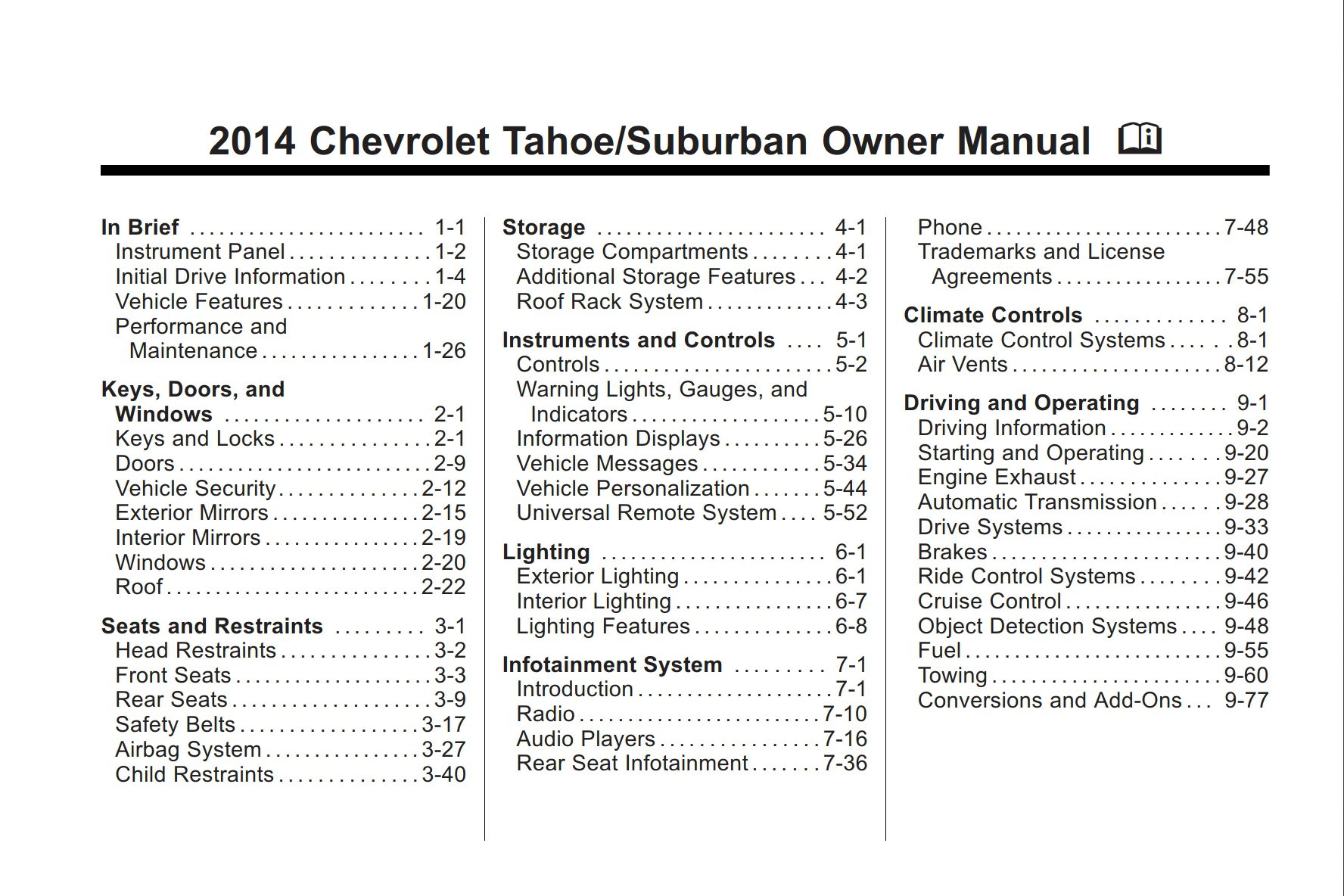 2014 chevrolet suburban owner's manual