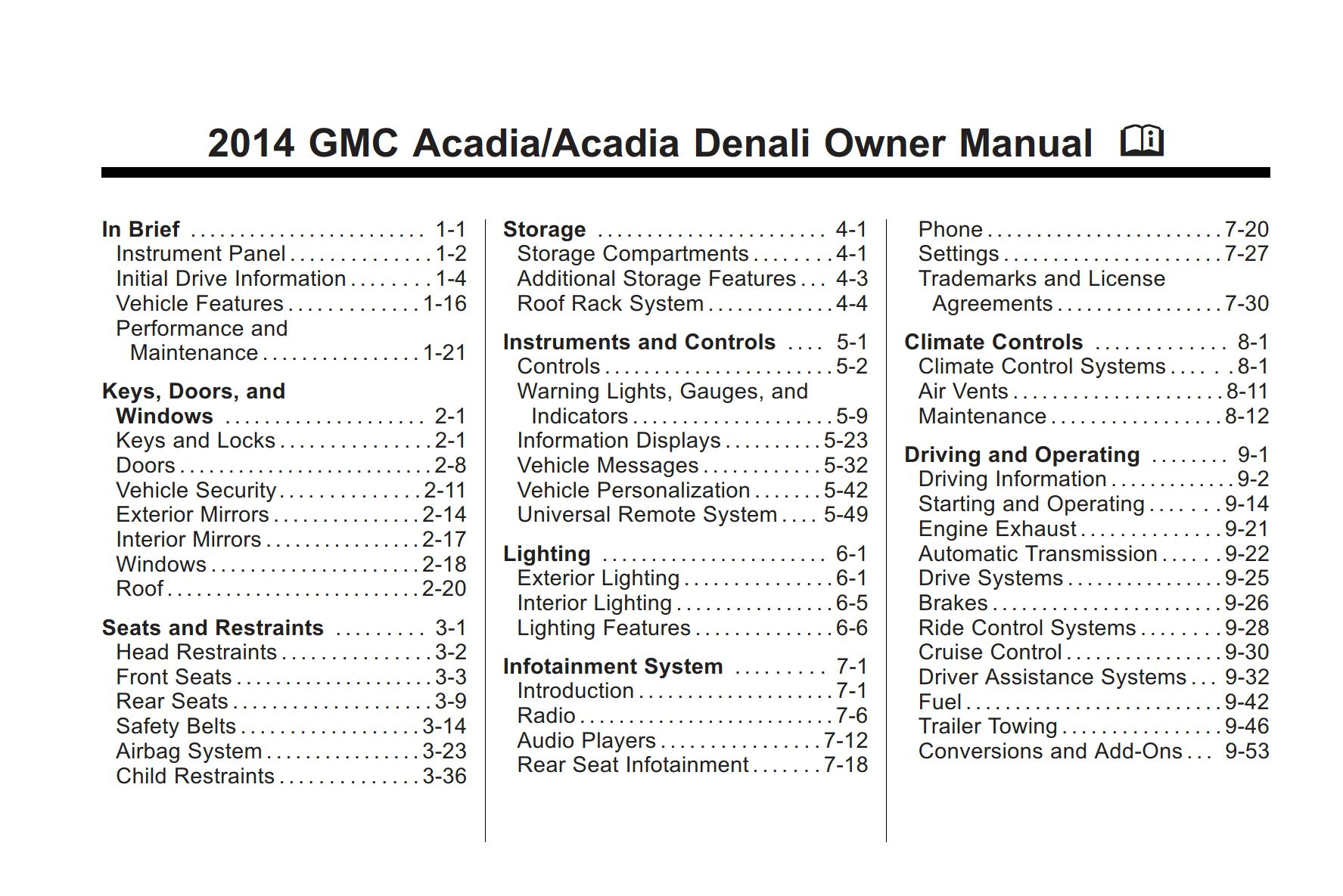 2014 gmc acadia acadia denali owner manual