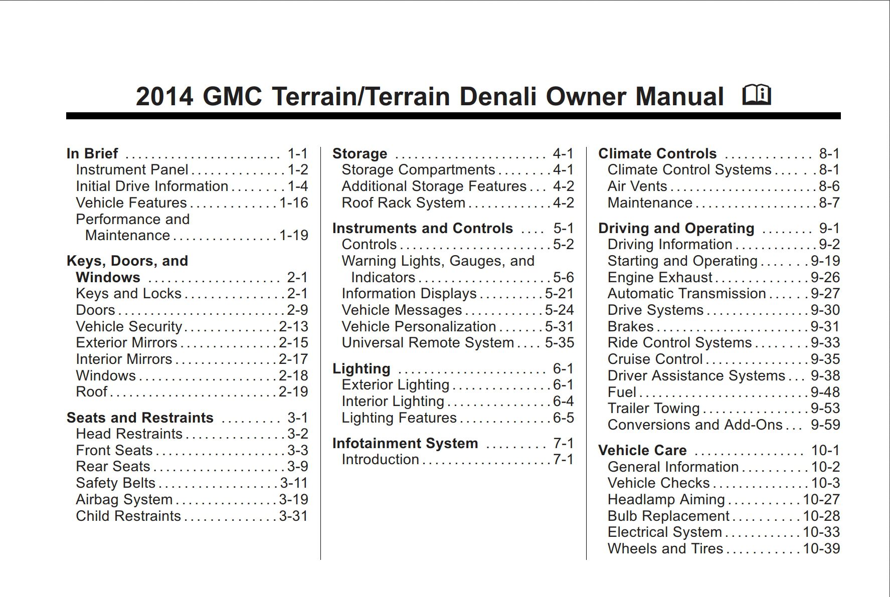 2014 gmc terrain terrain denali owner manual