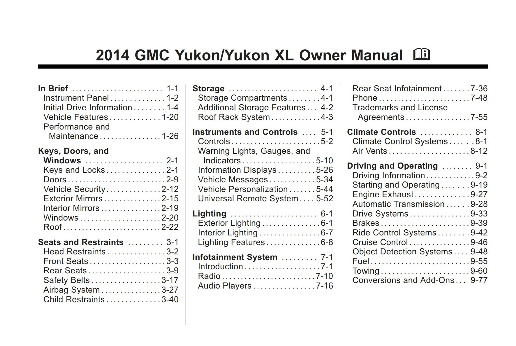 2014 gmc yukon yukon xl owner manual