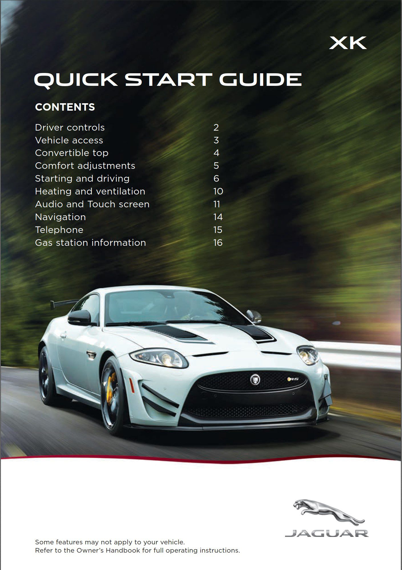 2014 jaguar xk owner's manual