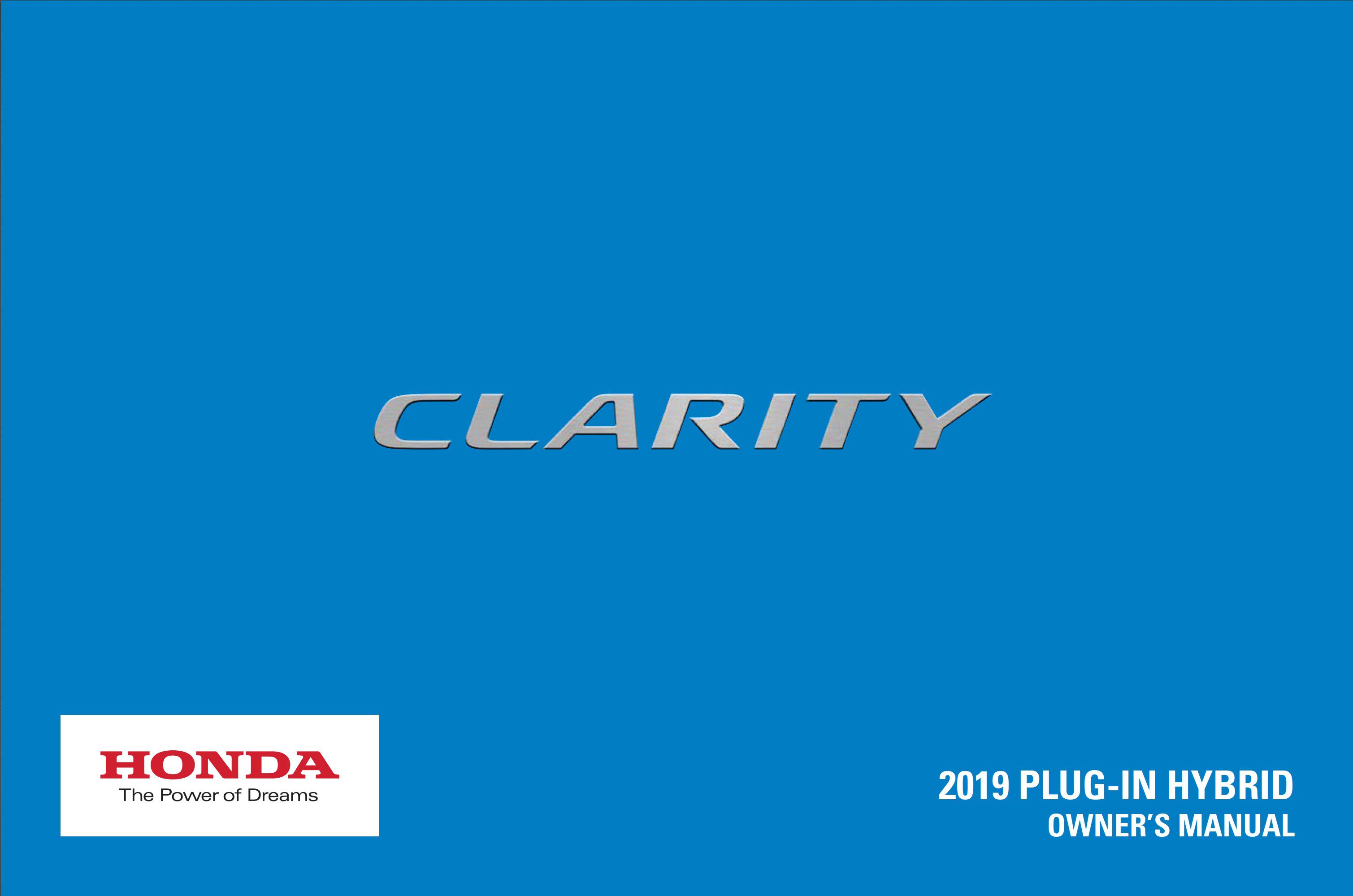 2019 honda clarity plug in hybrid owner's manual