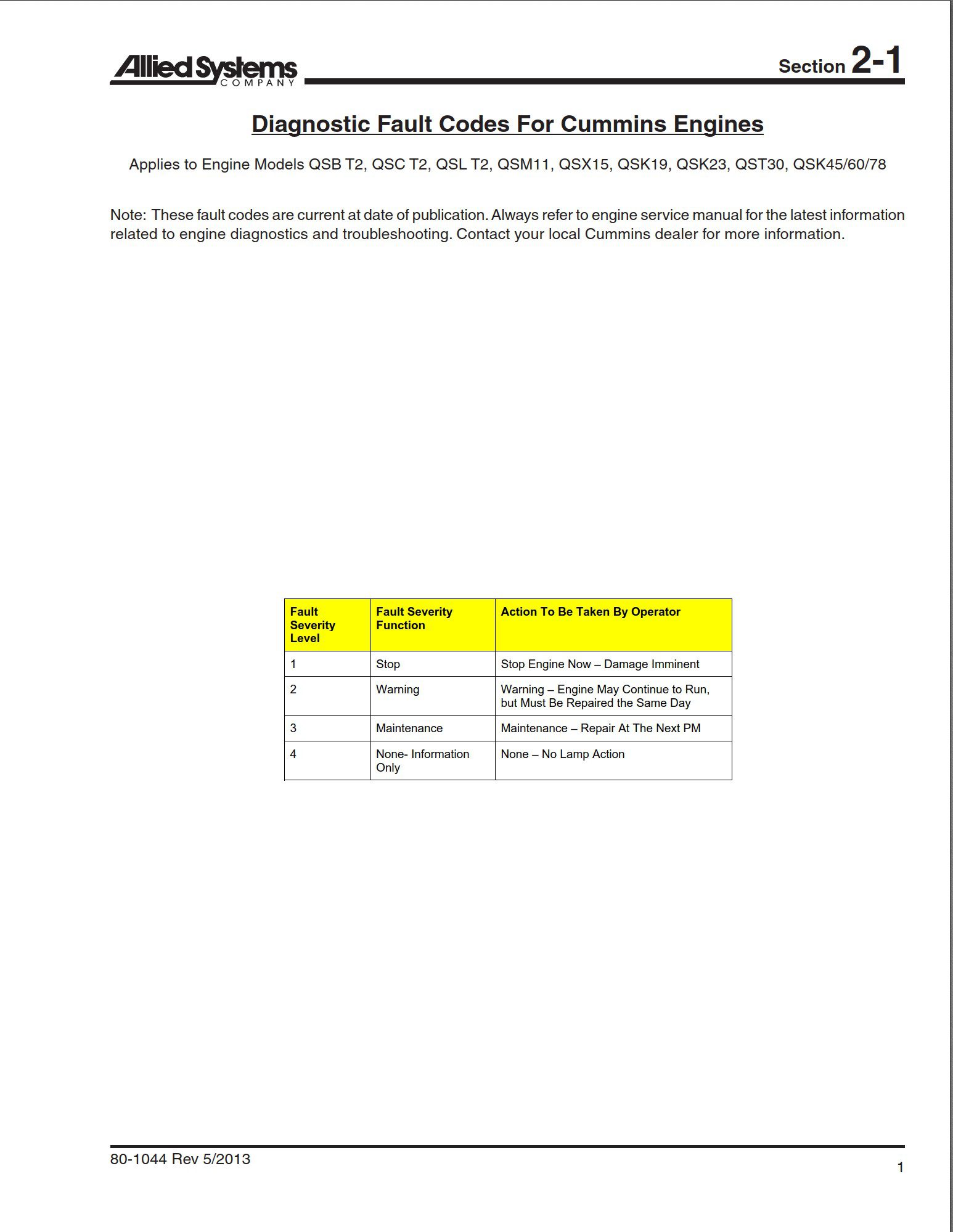 cummins engine fault codes for qsb t2, qsc t2, qsl t2, qsm11, qsx15, qsk19, qsk23, qst30