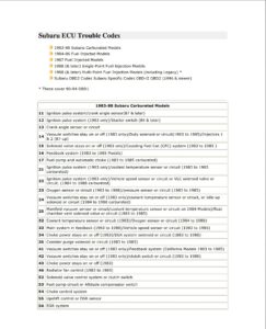 dtc fault codes for subaru ecus