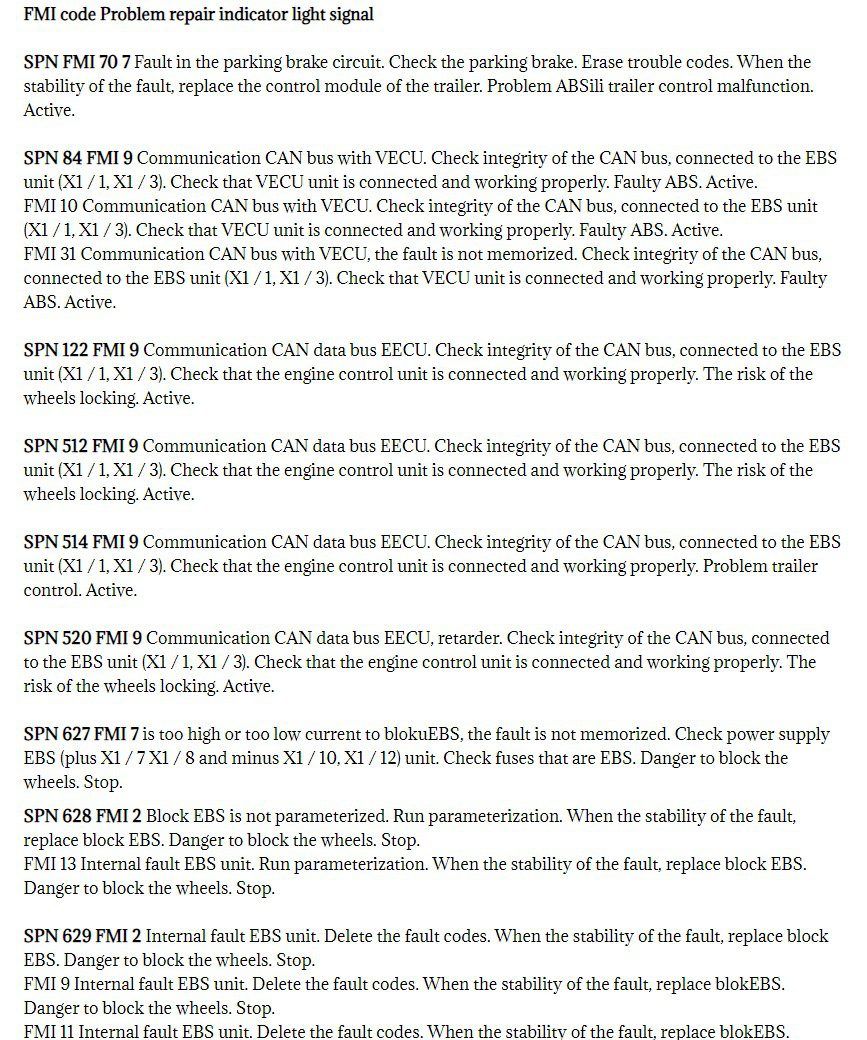 ebs fault codes for renault trucks