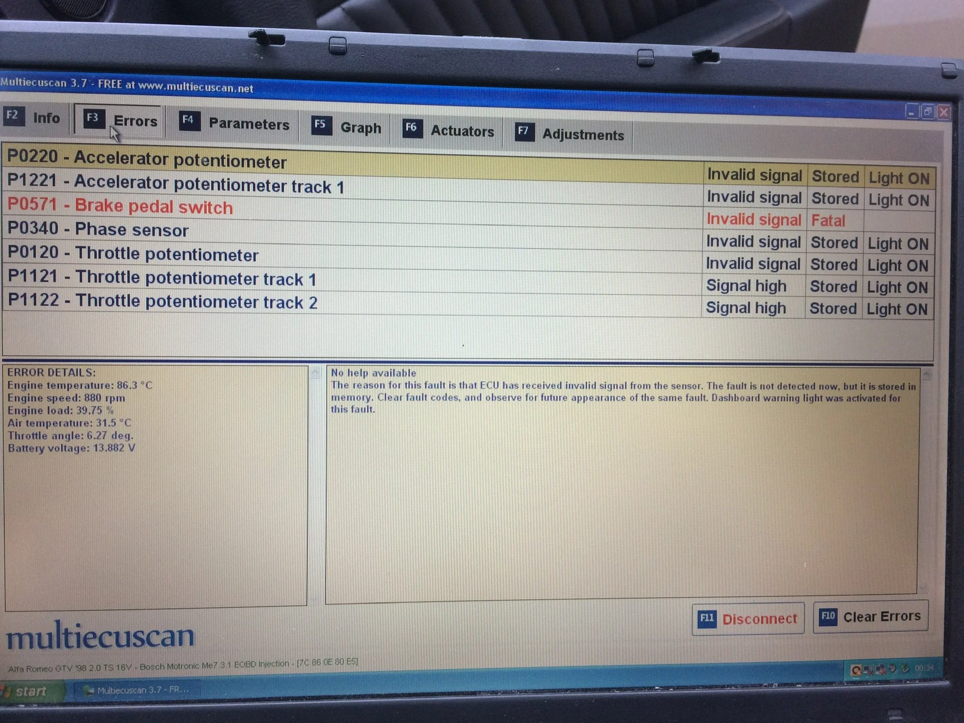 motronic me 2.1 error codes from alfa romeo