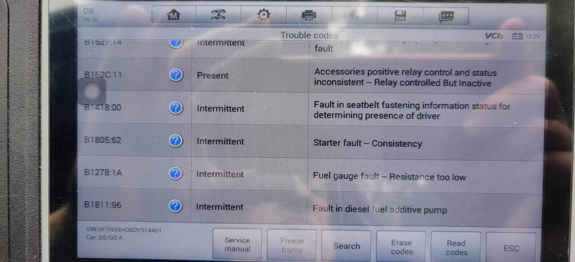 trouble code table citroen